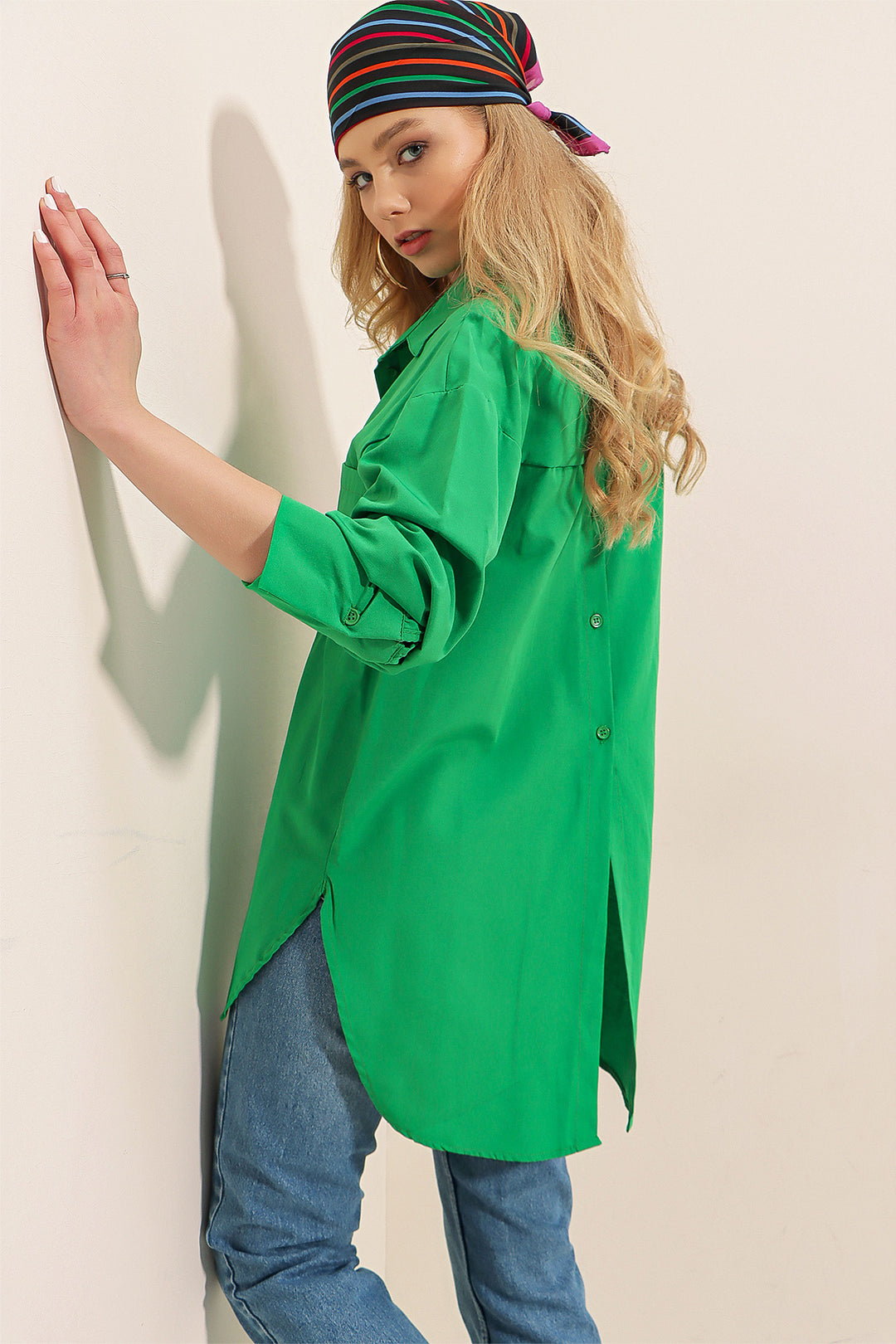 BGD Women Back Button Boyfriend Shirt - Green - Avondale