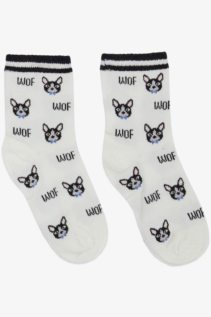 BRE Plus Boy Socks for Boys with Cute Puppy Pattern, 50 Years, White - Essex