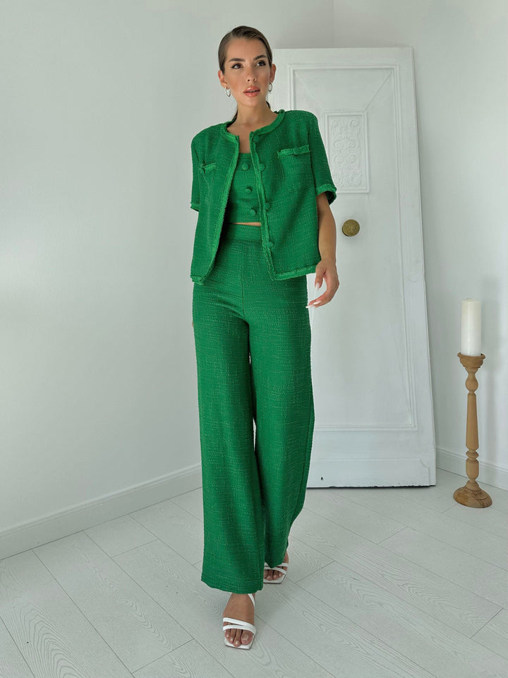 ELS Strapless Bustier Jacket and Pants Set - Green - Galway