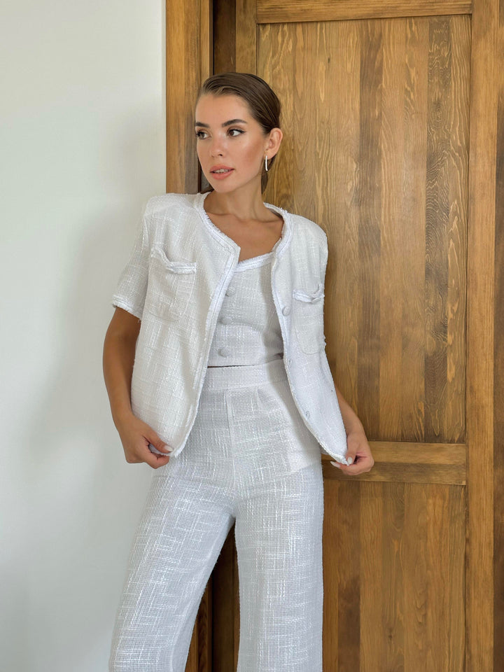 ELS Strapless Bustier Jacket and Pants Set - Ecru - Latina