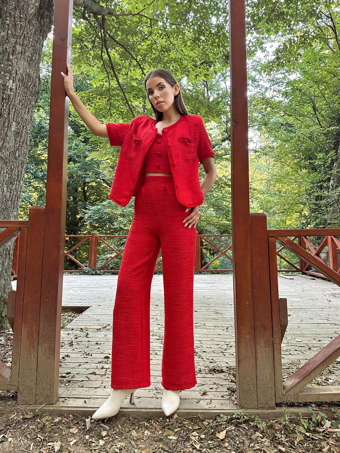 ELS Strapless Bustier Jacket and Pants Set - Red - Drachten