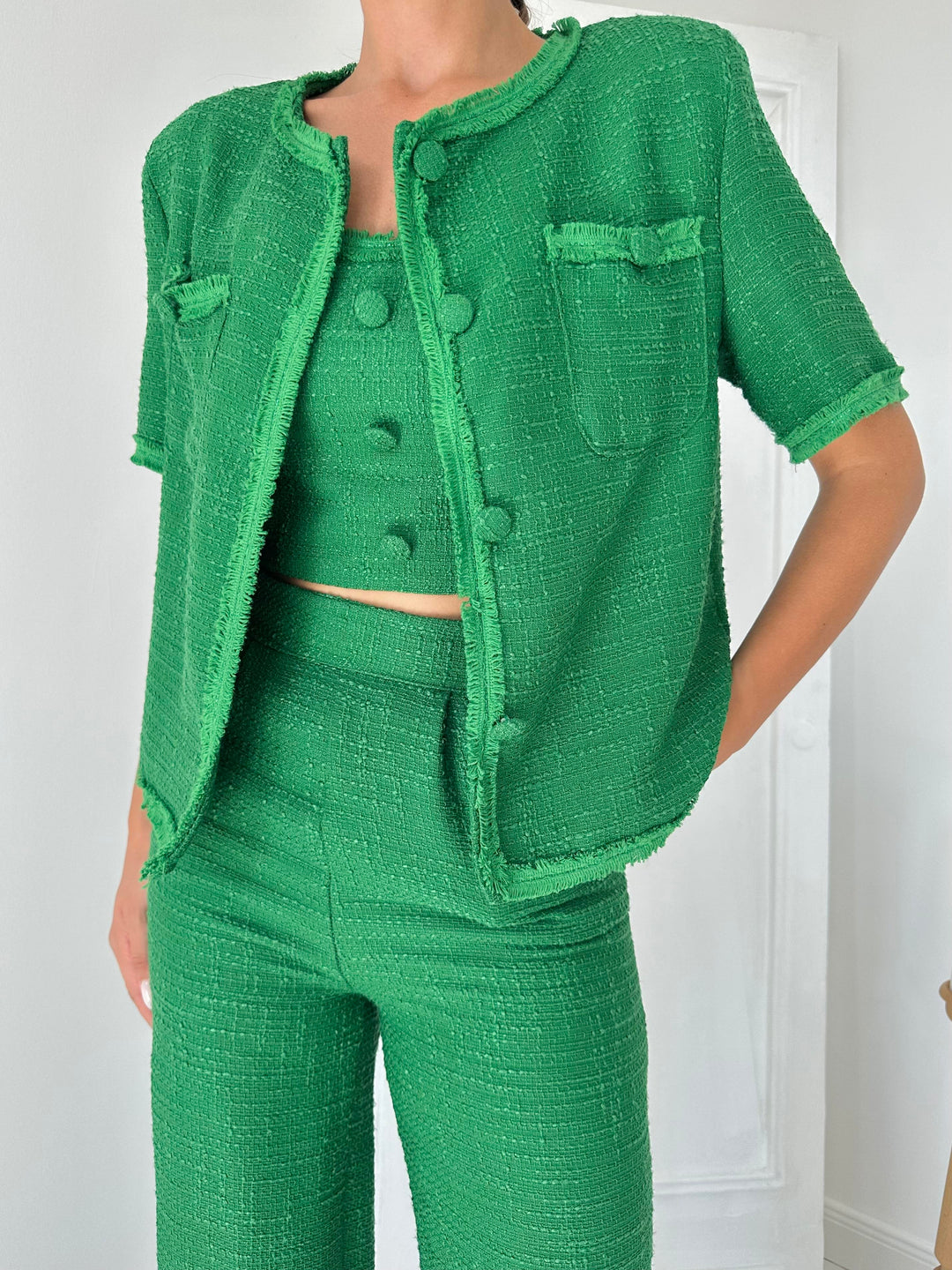 ELS Strapless Bustier Jacket and Pants Set - Green - Galway