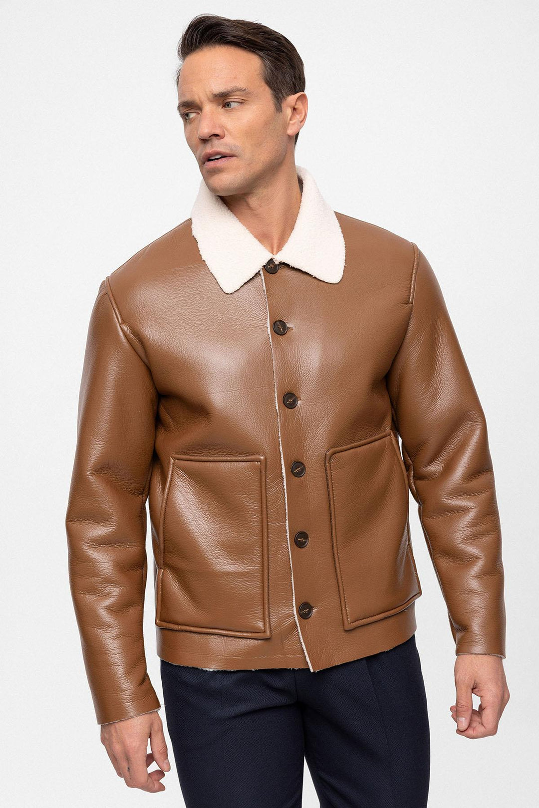 ANT Lining Detailed Faux Leather Men's Coat - Caluire-et-Cuire