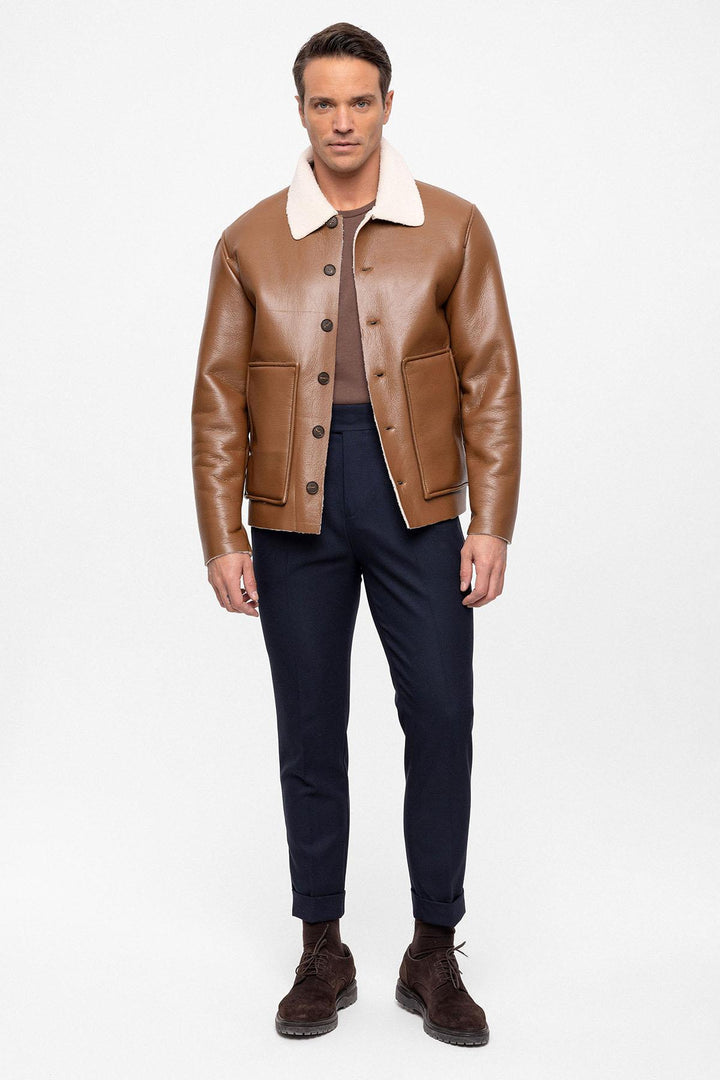 ANT Lining Detailed Faux Leather Men's Coat - Caluire-et-Cuire