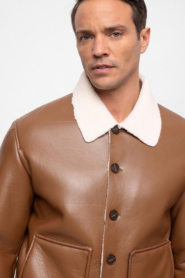 ANT Lining Detailed Faux Leather Men's Coat - Caluire-et-Cuire