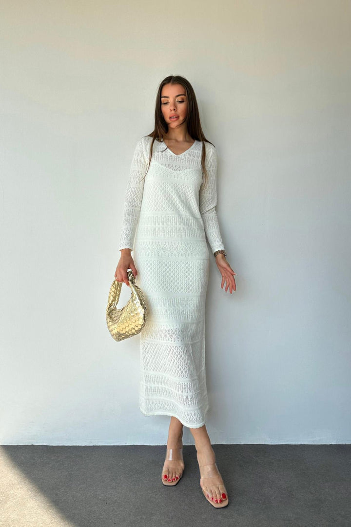 ELS Lined Knit Dress - White - Metairie