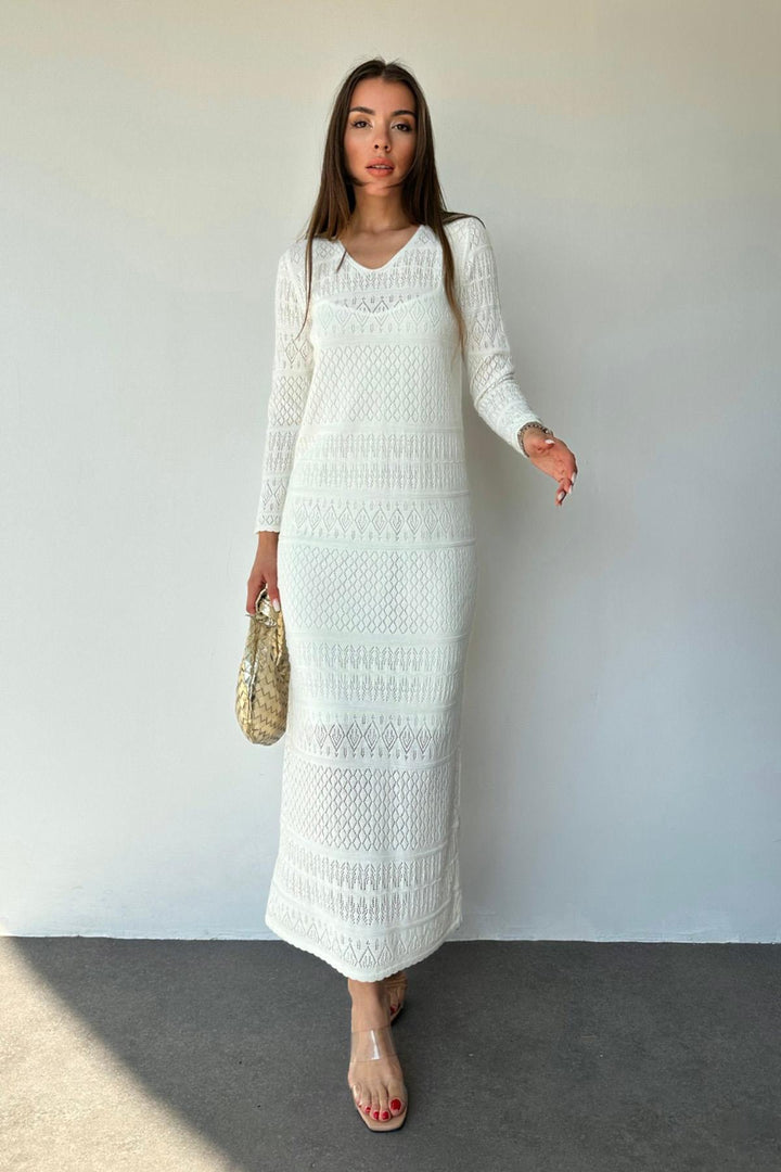 ELS Lined Knit Dress - White - Metairie