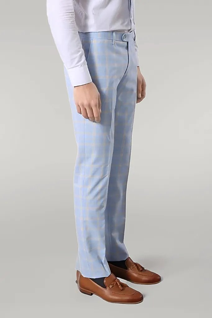 WSS Baby Blue Checked Three Pieces Of Suit  - Singen