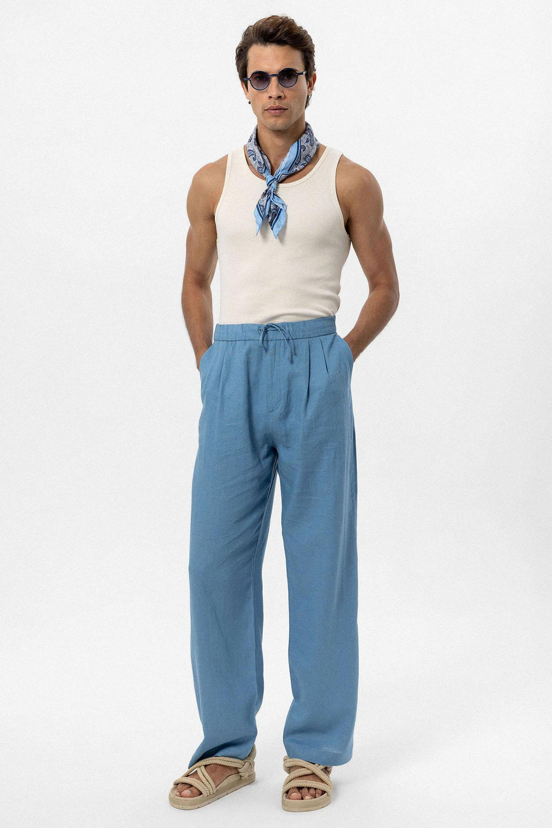 ANT Men's Linen Blend Baggy Pants with Waist Ties - Nocera Inferiore