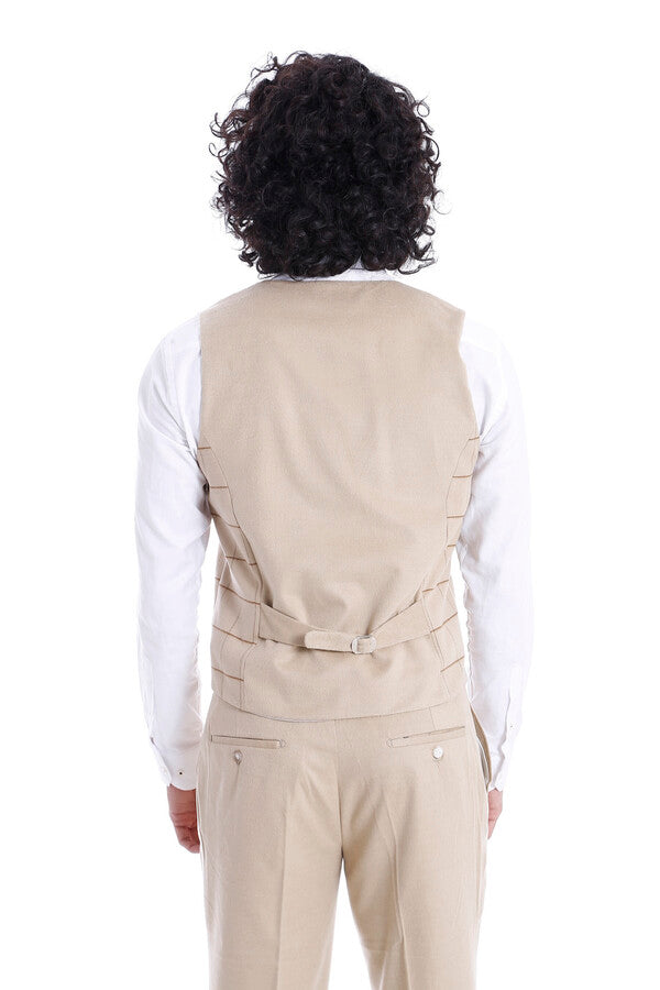 WSS Beige Men Vest Pants Set  - Singen