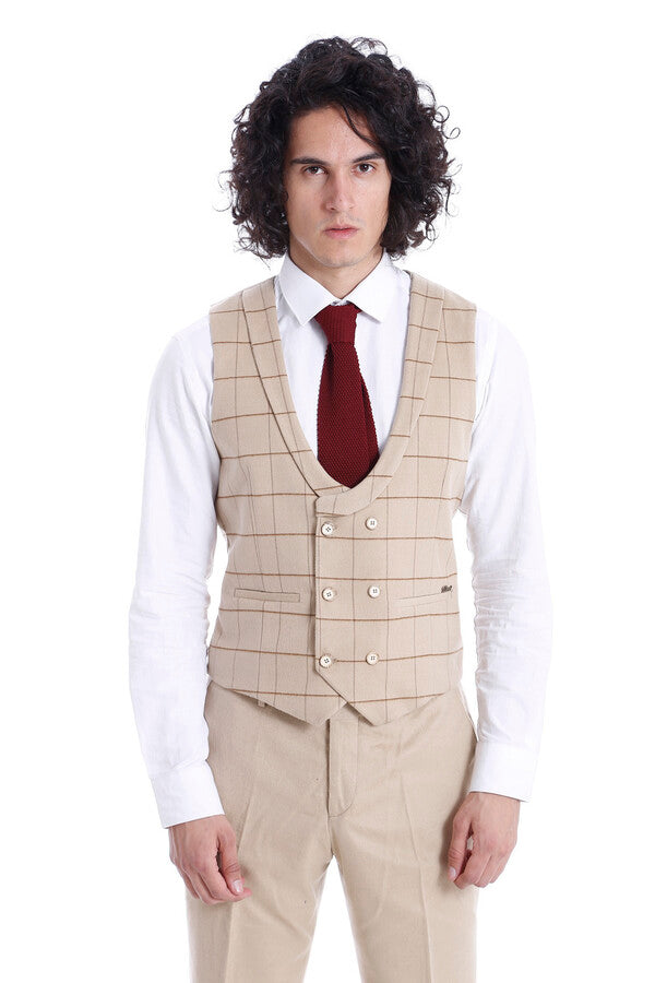 WSS Beige Men Vest Pants Set  - Singen