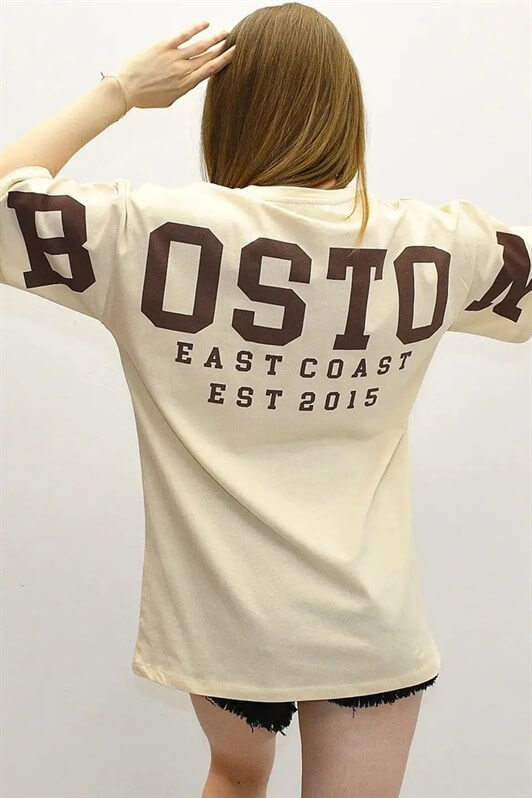 MDX Beige Back Printed Oversized Women's T-Shirt MG1529 - Rochester