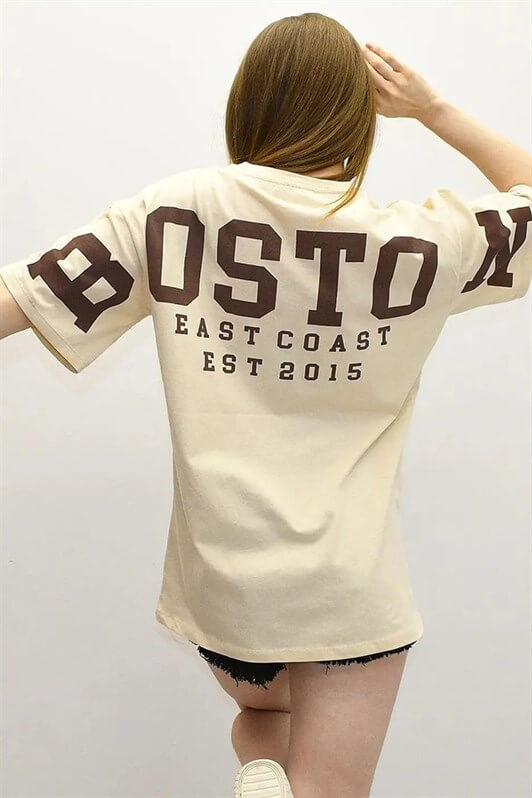 MDX Beige Back Printed Oversized Women's T-Shirt MG1529 - Rochester