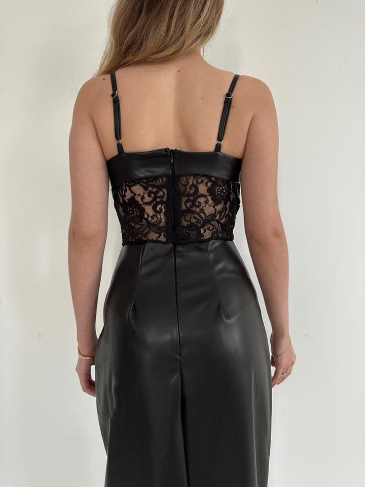 Robe en cuir en dentelle d'Els Taies - noir - Montreuil