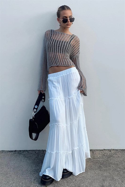 MDX White Basic Pleated Women's Long Skirt - Zoetermeer