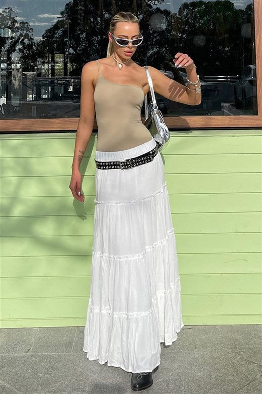 MDX White Basic Pleated Women's Long Skirt - Zoetermeer