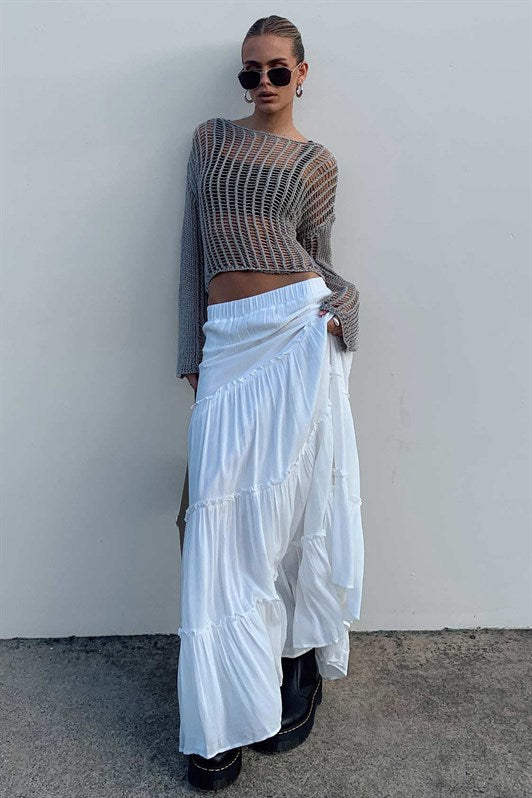 MDX White Basic Pleated Women's Long Skirt - Zoetermeer