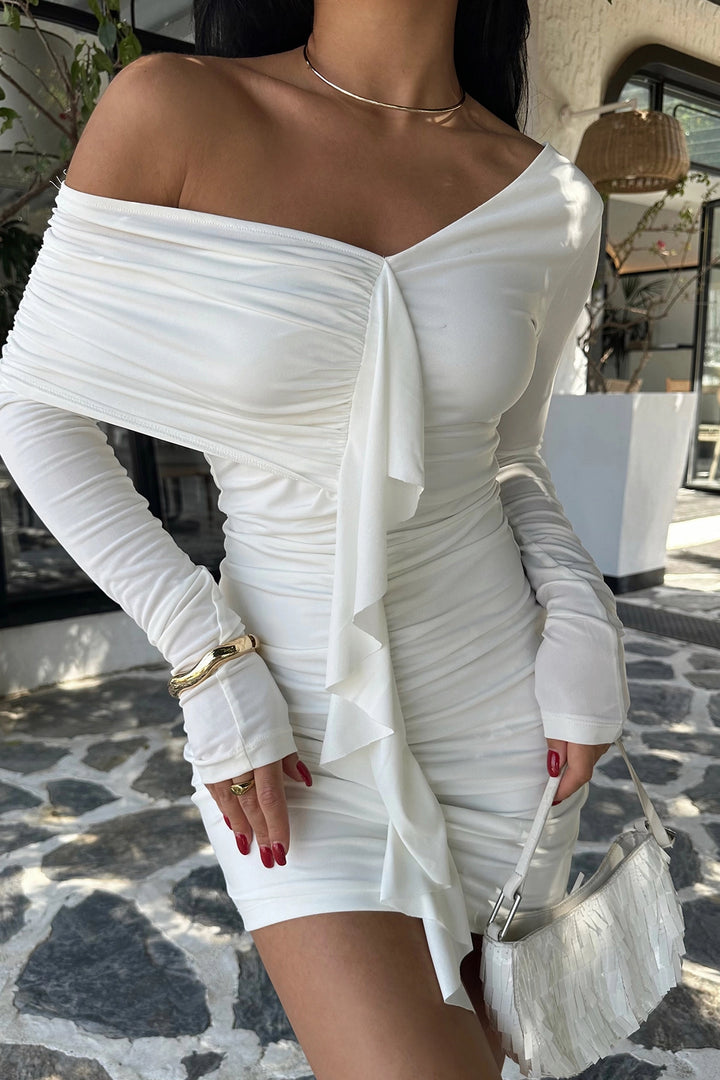 EYY Women White Ruffle Detail Mini Dress - Pervomaisk