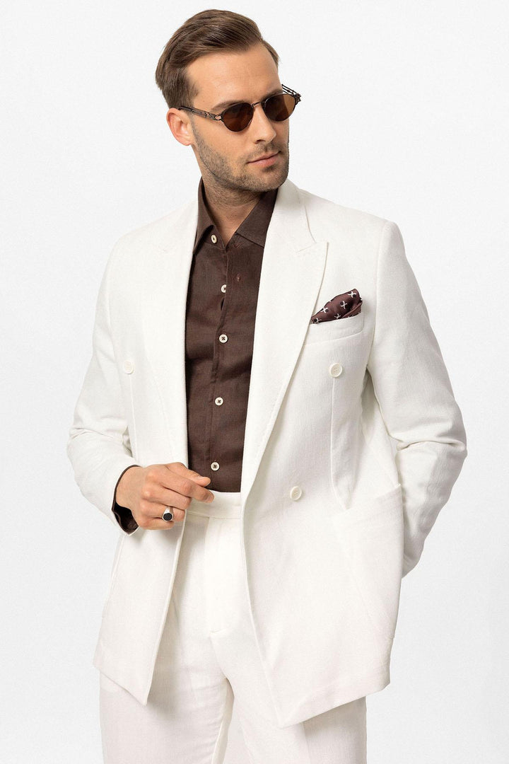 ANT Double-breasted Closure Linen Blend Men's Blazer Jacket - Alytus