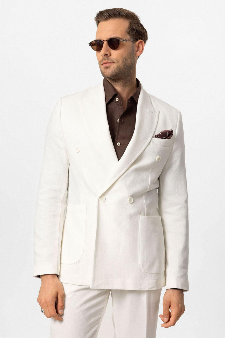 ANT Double-breasted Closure Linen Blend Men's Blazer Jacket - Alytus