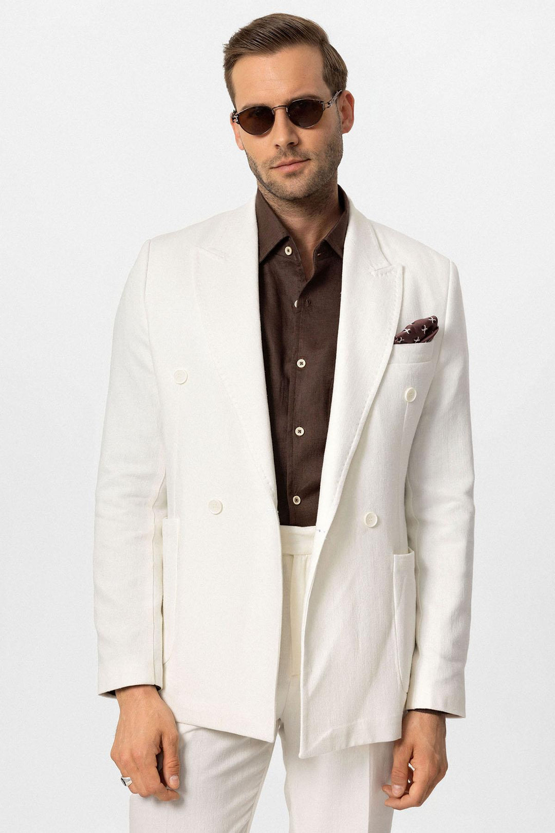 ANT Double-breasted Closure Linen Blend Men's Blazer Jacket - Alytus