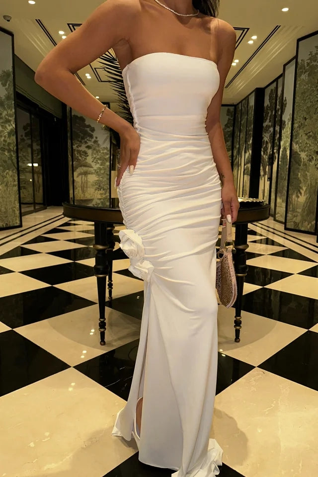 Eyy Women White Rays Rose Detred Slit Long Dress - Kateríni