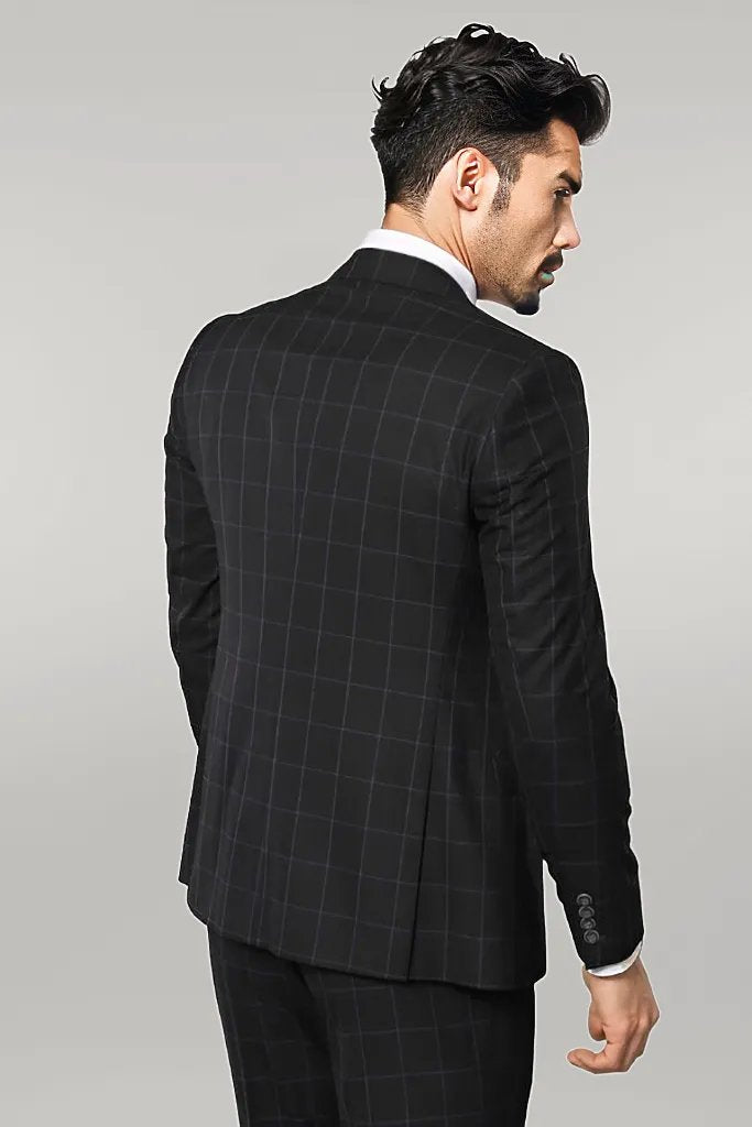 WSS Black Checked 3 Piece Linen Suit  - Singen