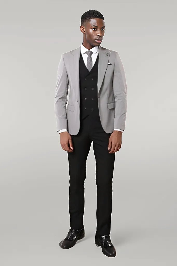 WSS Black Double Breasted Vest Grey Men Suit  - Singen