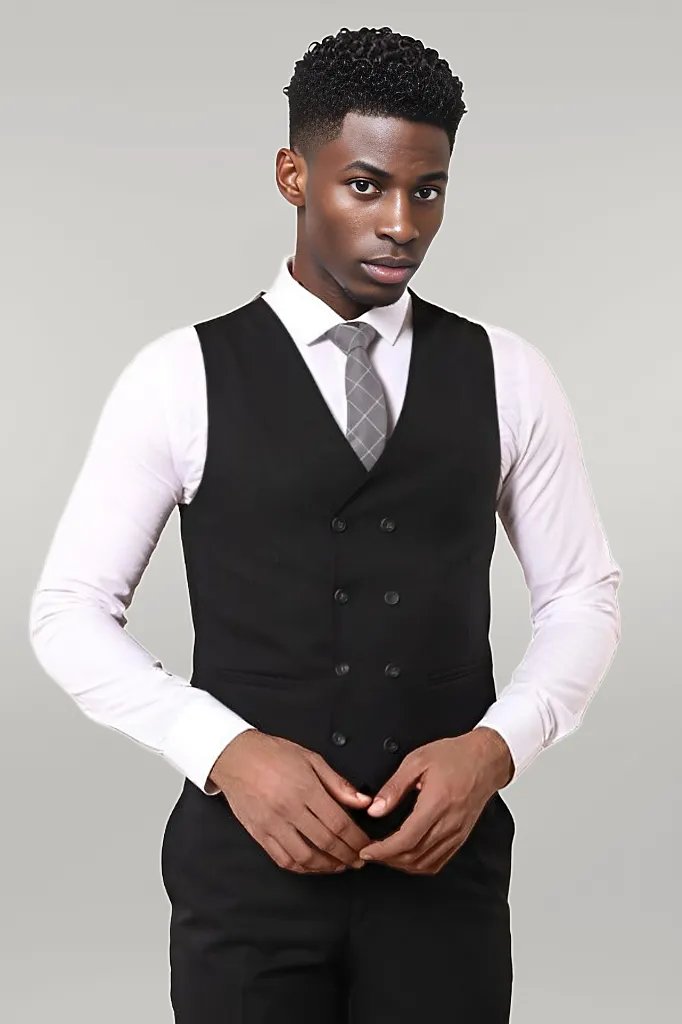 WSS Black Double Breasted Vest Grey Men Suit  - Singen