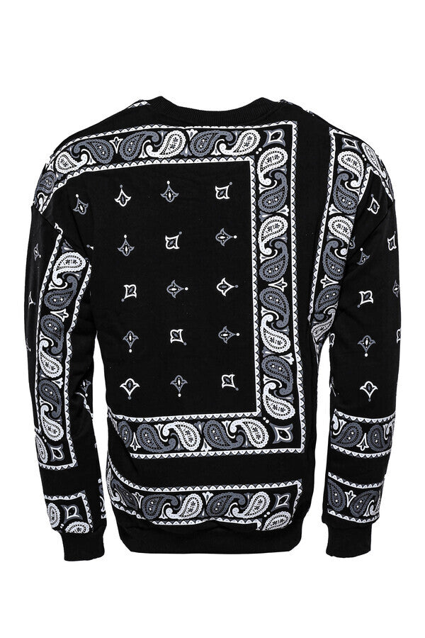 WSS Black Patterned Crew Neck Sweater  - Singen