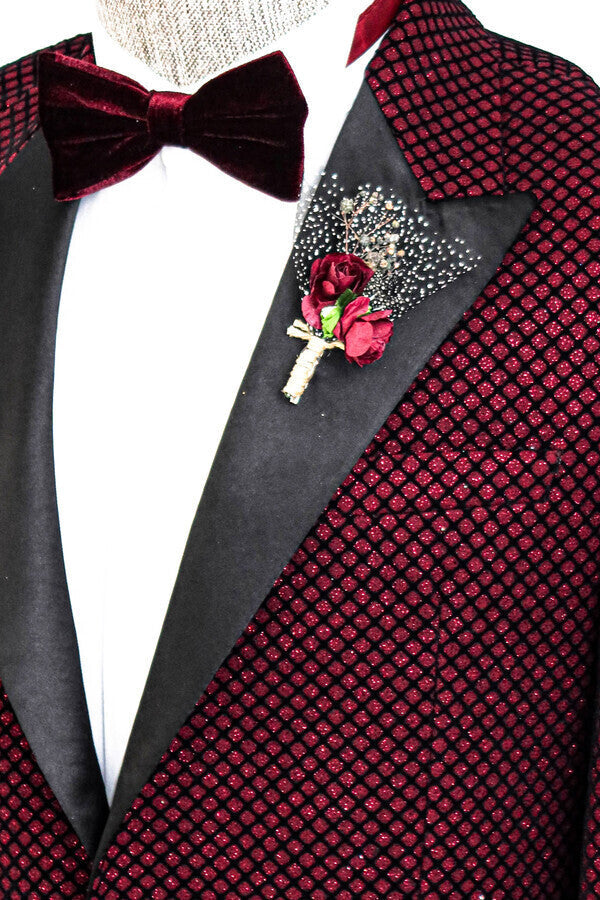 WSS Black Patterned Over Burgundy Men Prom Blazer  - Singen