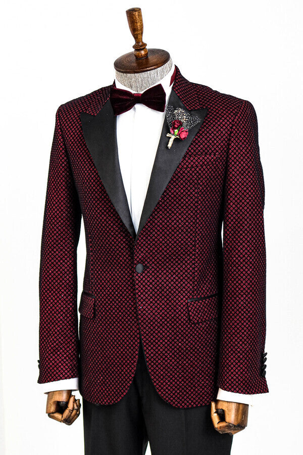 WSS Black Patterned Over Burgundy Men Prom Blazer  - Singen