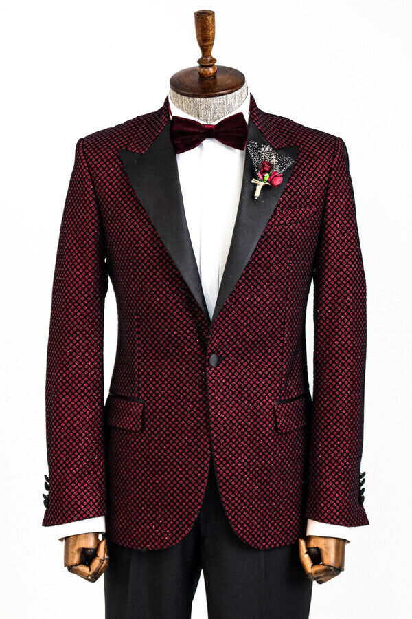 WSS Black Patterned Over Burgundy Men Prom Blazer  - Singen