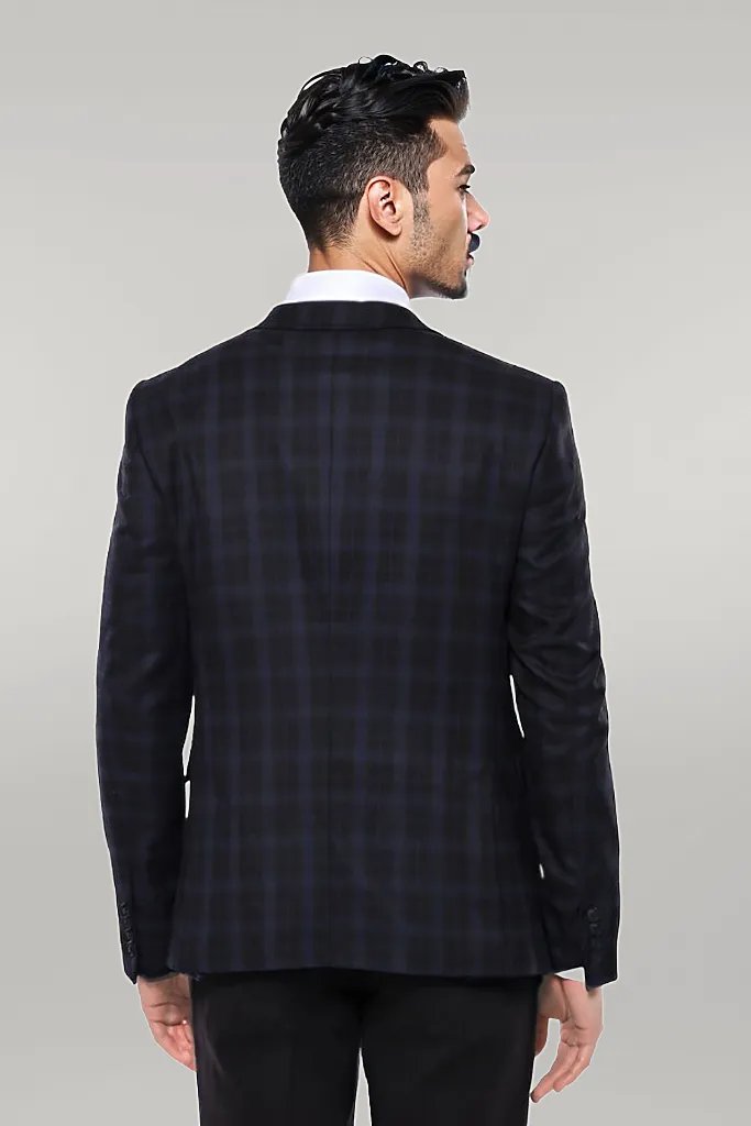 WSS Black Plaid Men's Winter 3 Piece Suit  - Singen