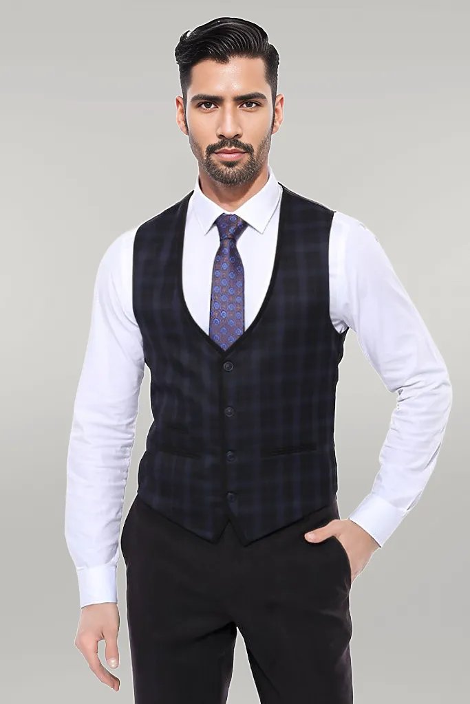 WSS Black Plaid Men's Winter 3 Piece Suit  - Singen