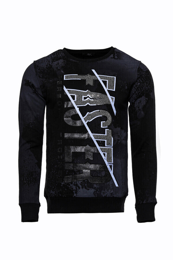 WSS Black Printed Crew Neck Sweatshirt  - Singen