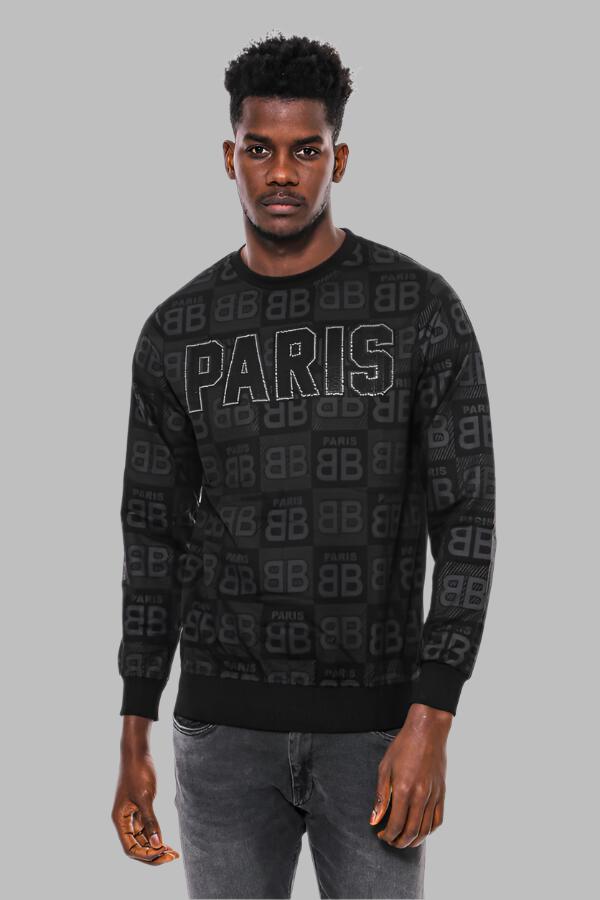 WSS Black Printed Slim Fit Sweatshirt  - Singen