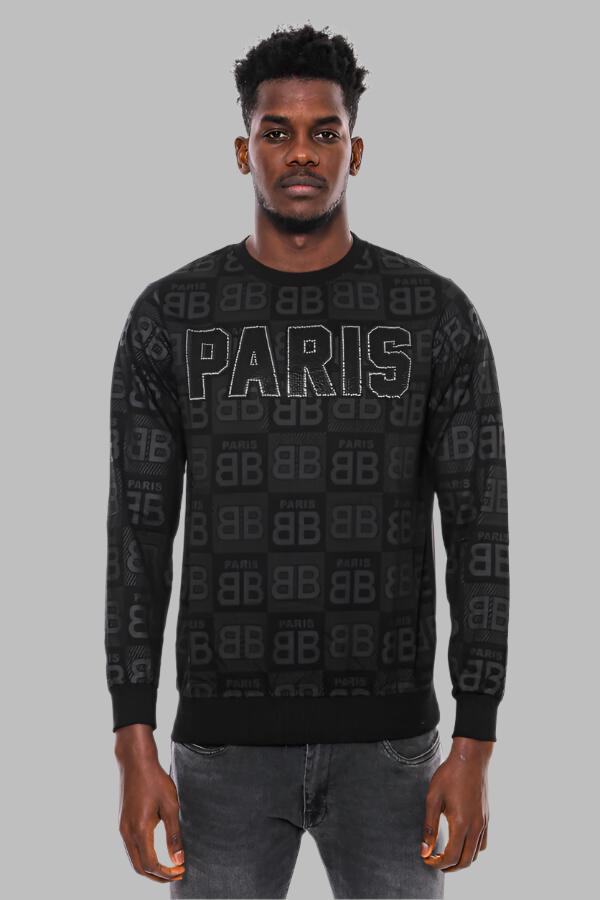 WSS Black Printed Slim Fit Sweatshirt  - Singen