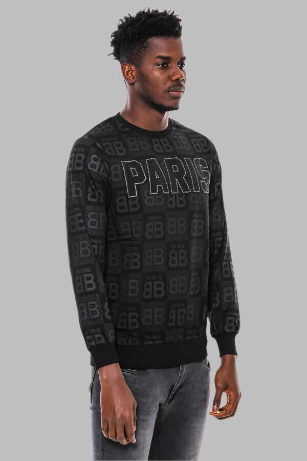 WSS Black Printed Slim Fit Sweatshirt  - Singen