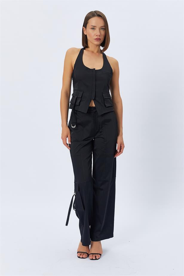 RYN Pocket Zippered Vest Blouse - BLACK - San Juan