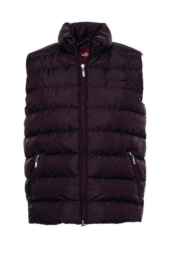 WSS Quilted Zippered Burgundy Men Down Vest  - Singen