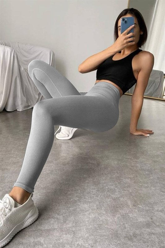 MDX High Waist Women's Ribbed Leggings in Gray MG1625 - Iesi