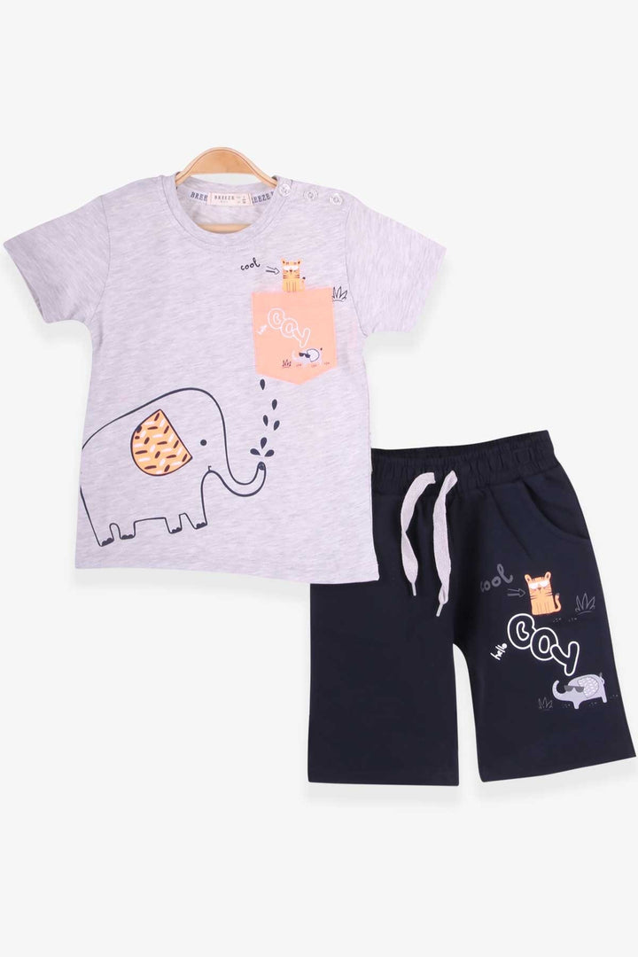 BRE Breeze Boys' Shorts Set with Elephant Print 1.5-5 Years, Light Grey Melange - Koblenz