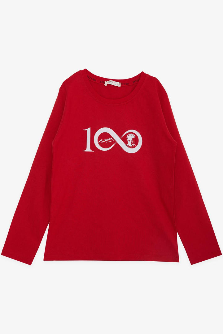 BRE Breeze Kids Long Sleeve T-Shirt 100th Year Theme Atatürk Printed 50 Years, Red - Novohrad-Volynskyi