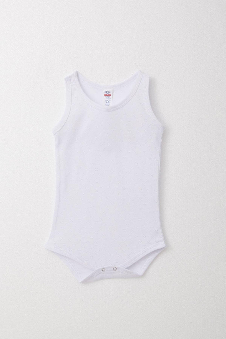 BRE Breeze Baby Boy Snap Fastener Tank Top Bodysuit Jacquard Heart Patterned 9 Months-3 Years, White - Woodley