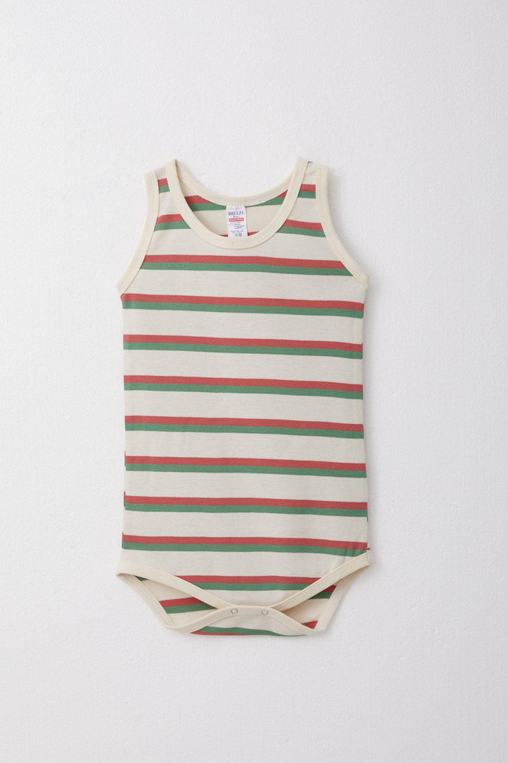 BRE Breeze Baby Boy Snap Fastener Tank Bodysuit Colorful Striped 9 Months-3 Years, Cream - Hutchinson