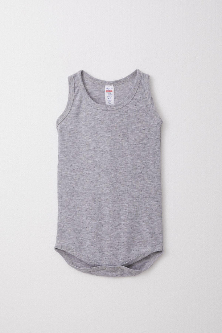 BRE Breeze Baby Boy Snap Fastener Tank Top Bodysuit Jacquard 9 Months-3 Years, Grey Melange - Plauen