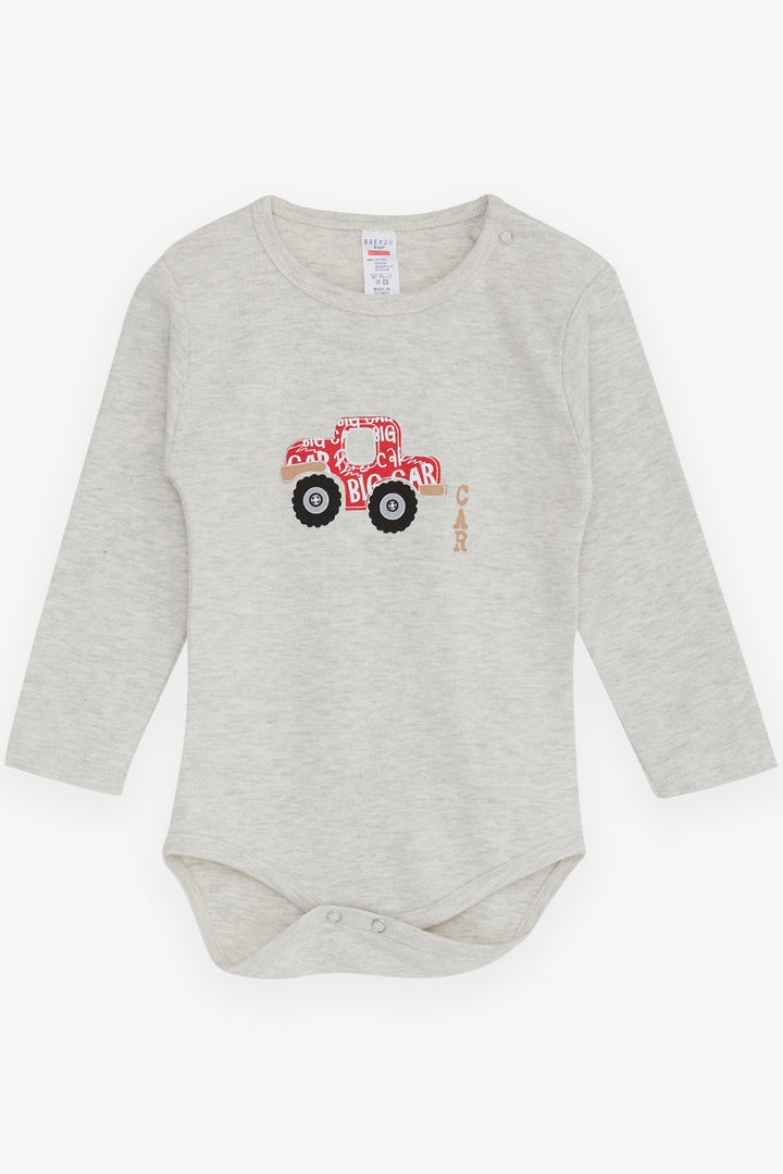 BRE Breeze Baby Boy Snap Bodysuit with Car Print 9 Months-3 Years, Light Grey Melange - Rostock