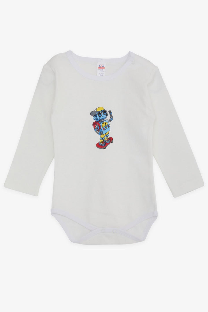 BRE Breeze Baby Boy Snap Bodysuit Skateboarder Robot Printed 9 Months-3 Years, White - Panevėžys