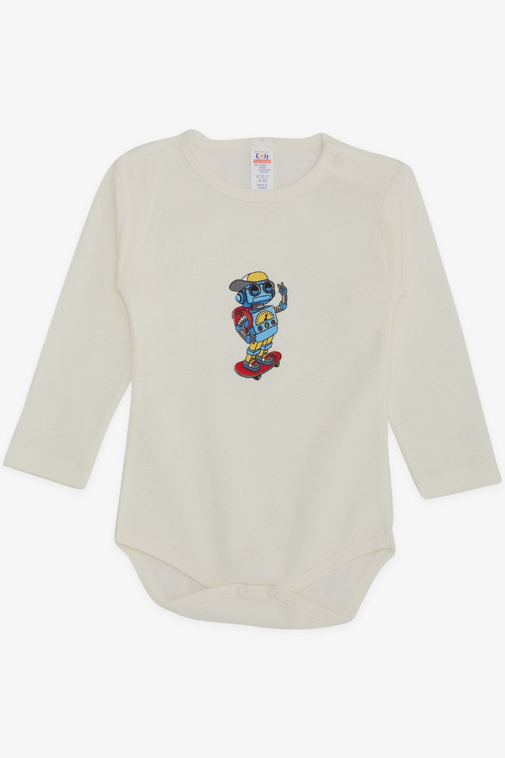 BRE Breeze Baby Boy Snap Bodysuit Skateboarder Robot Printed 9 Months-3 Years, Ecru - Sayula